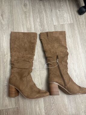 Target Brown Suede Mid-Calf Block Heel Boots
